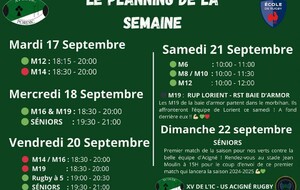 Planning de la semaine 🏉