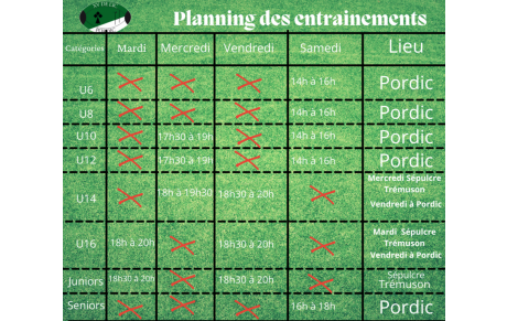 planning des entraînements 